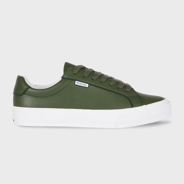 PS Paul Smith Khaki Coated Leather 'Amos' Trainers Brown