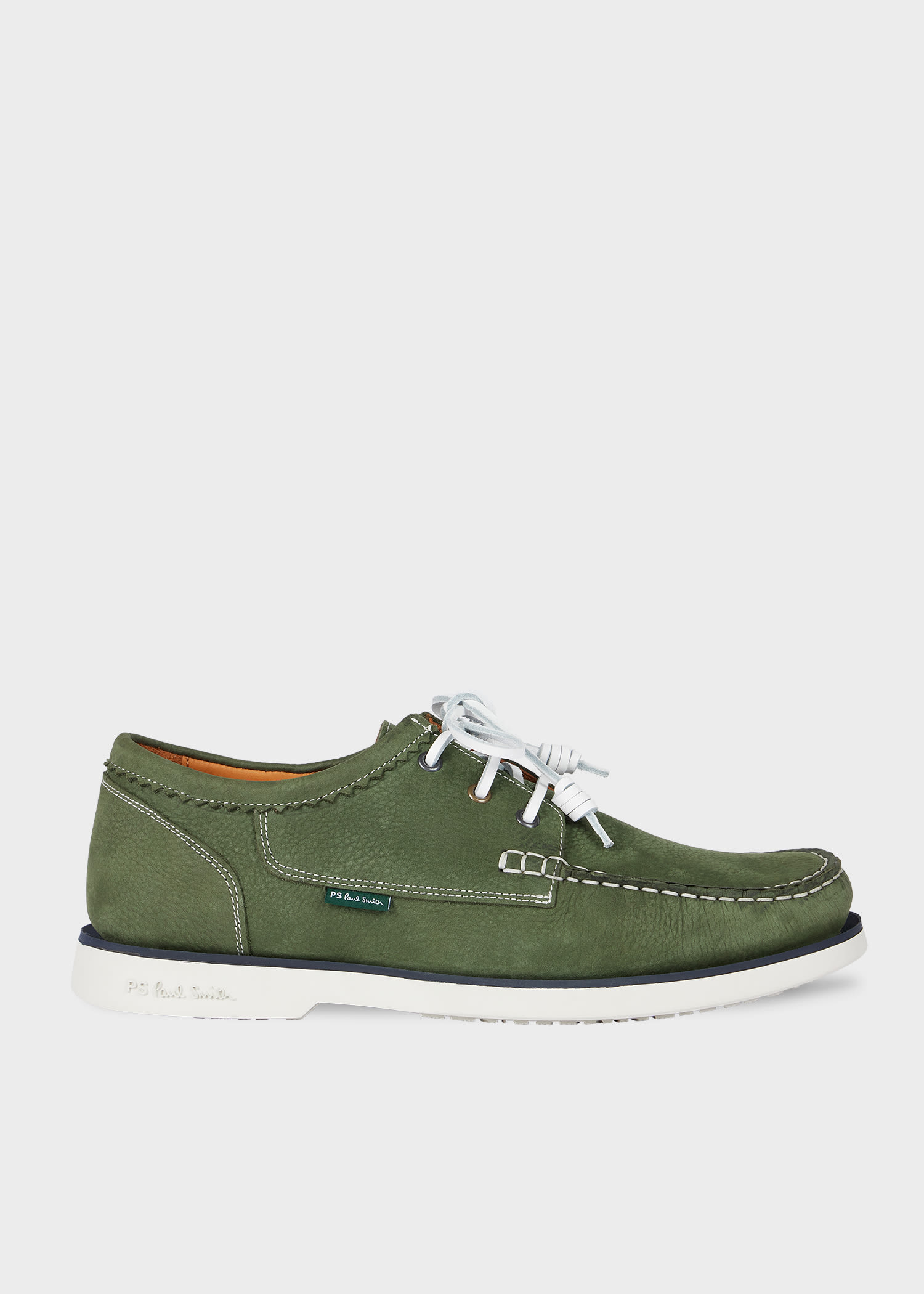 Ps By Paul Smith Khaki Nubuck 'pebble' Boat Shoes Brown In Brown