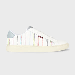 PS Paul Smith White 'Embroidered Stripe' Leather 'Rex' Trainers