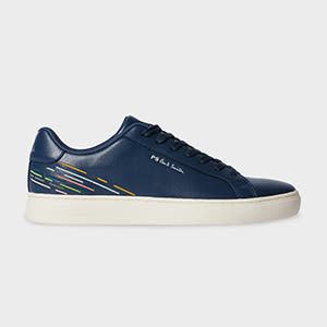 Ps By Paul Smith Navy Leather 'rex' Embroidery Trainers Blue In Blue