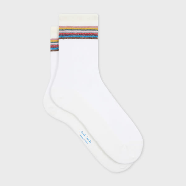 Paul Smith Women's White Sheer 'signature Stripe' Socks In White