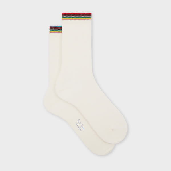 Paul Smith Women's Ivory 'Signature Stripe' Trim Socks White