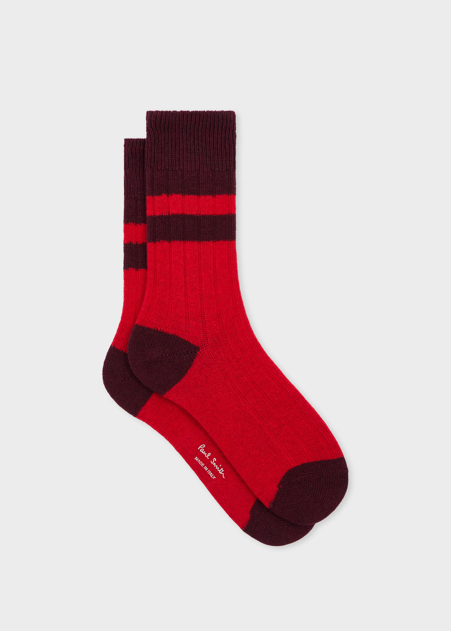 Paul Smith Women's Red And Burgundy Ribbed Colour Block Socks