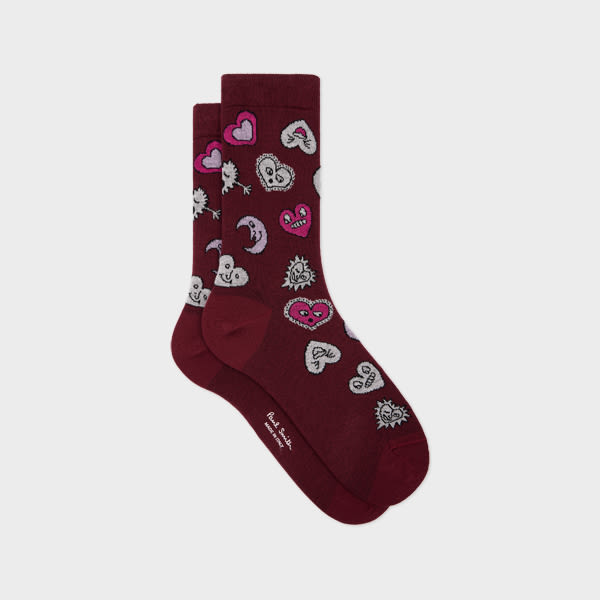 Paul Smith Women's Burgundy 'hearts And Stars' Cotton-blend Socks Red