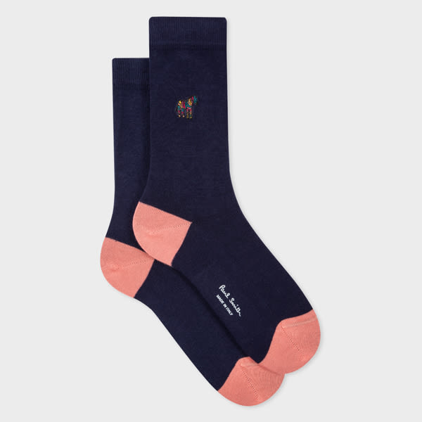 Paul Smith Women's Navy 'Swirl' Embroidered Zebra Socks Blue