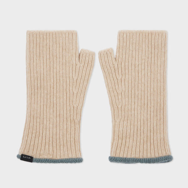 Paul Smith Women's Lambswool Cream Fingerless Gloves White