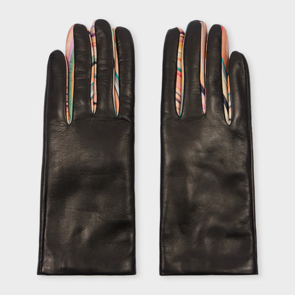 Paul Smith Women's Black Leather 'swirl' Gloves In Black