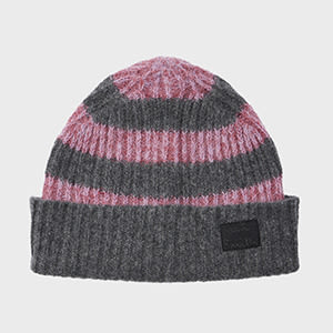 Paul Smith Women's Pink and Grey Lambswool-Blend Block Stripe Beanie