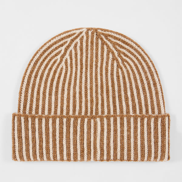 Paul Smith Women's Tan Lambswool Ribbed Beanie Brown