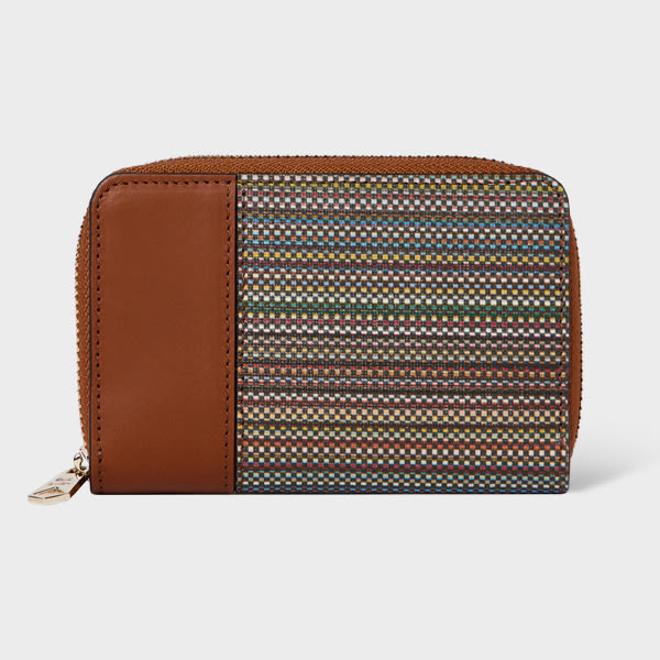 Paul Smith Women's 'signature Stripe' Coated Canvas Small Zip Around Purse Brown In Brown