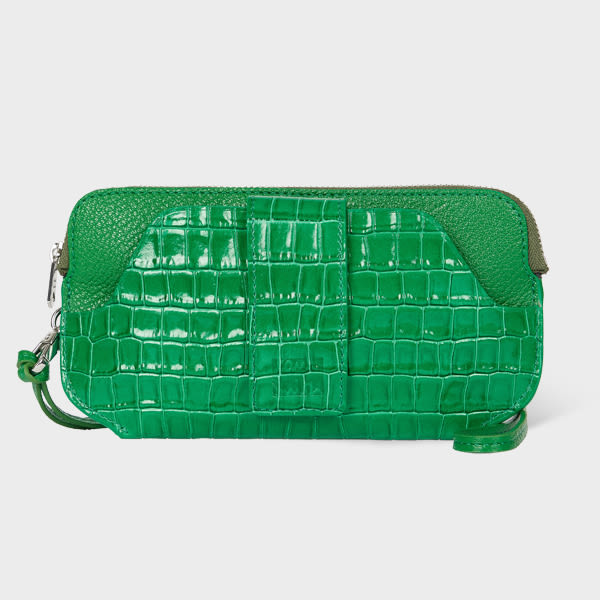 Paul Smith Womens Green Croc Travel Pouch