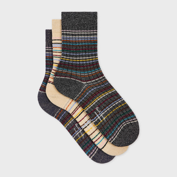 Paul Smith Women's 'Signature Stripe' Socks Three Pack Multicolour
