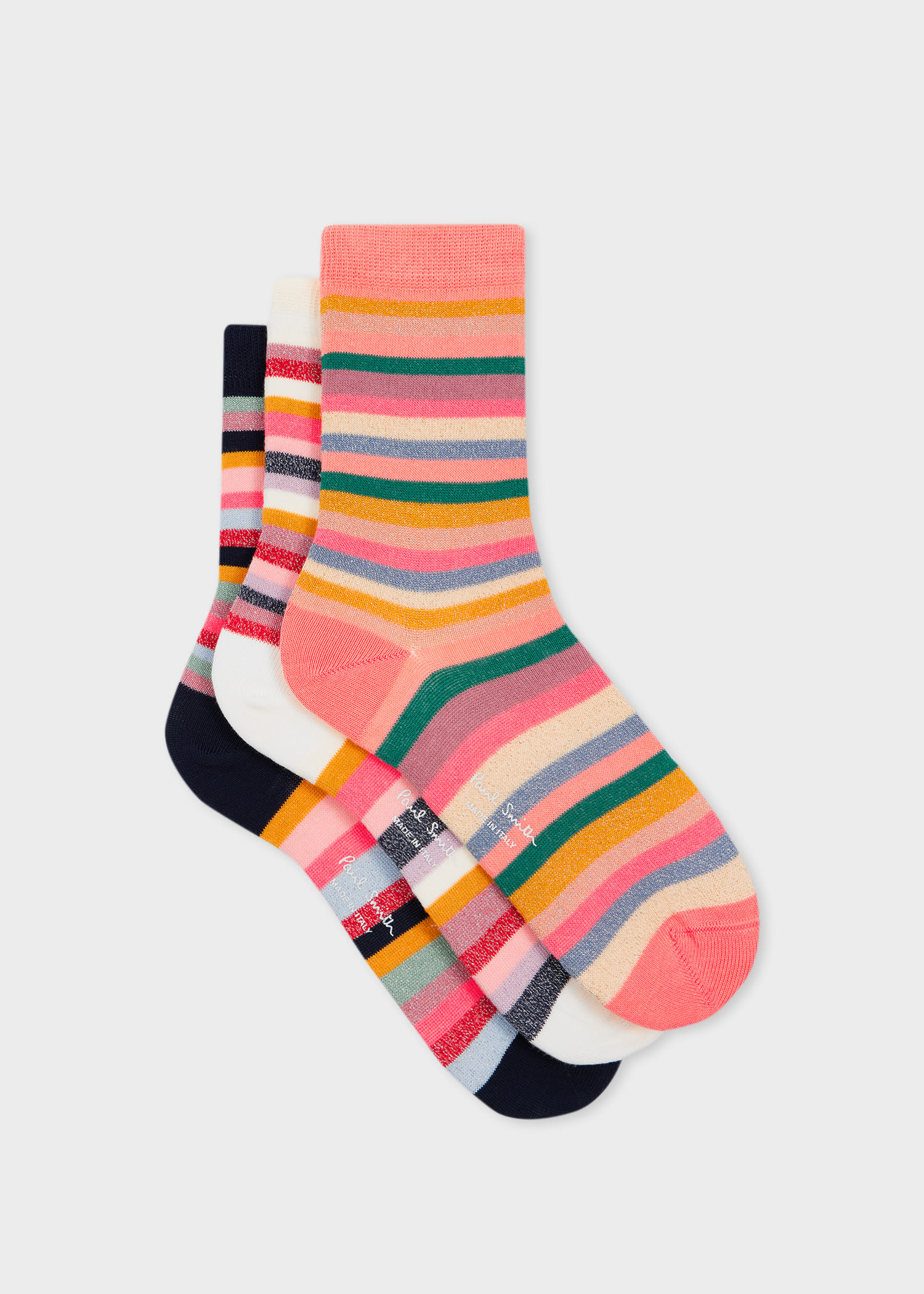 Paul Smith Women's Lurex 'Swirl Stripe' Socks Three Pack Multicolour