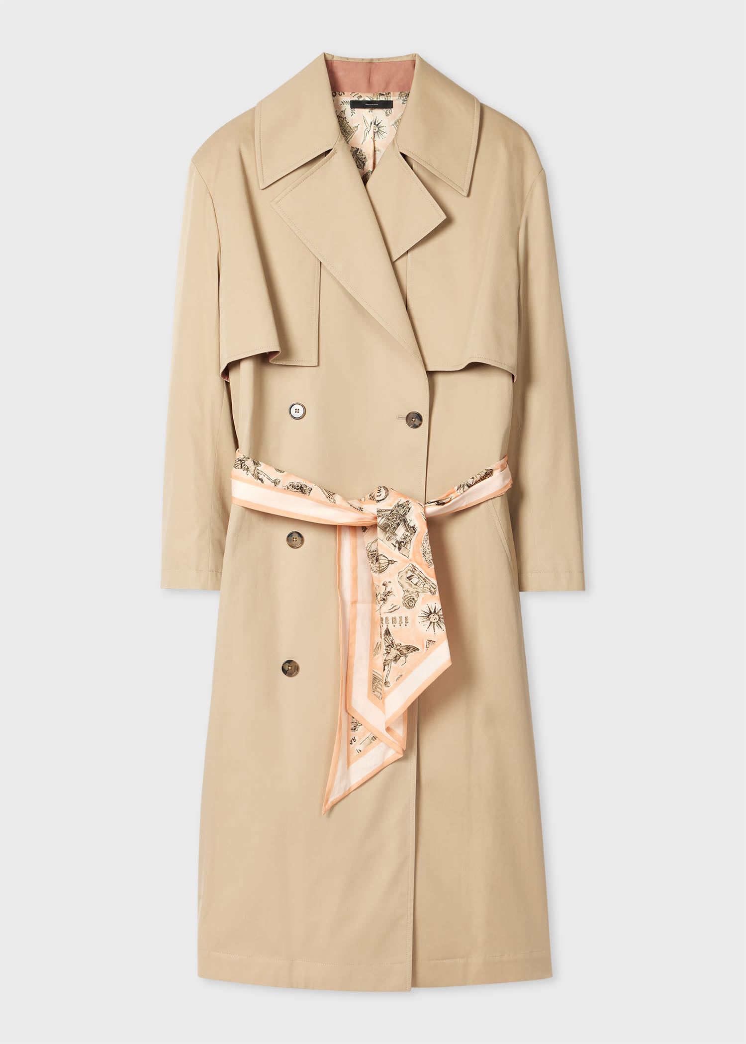 Paul Smith Women's Light Tan Cotton Mac With 'souvenir' Scarf Belt Brown