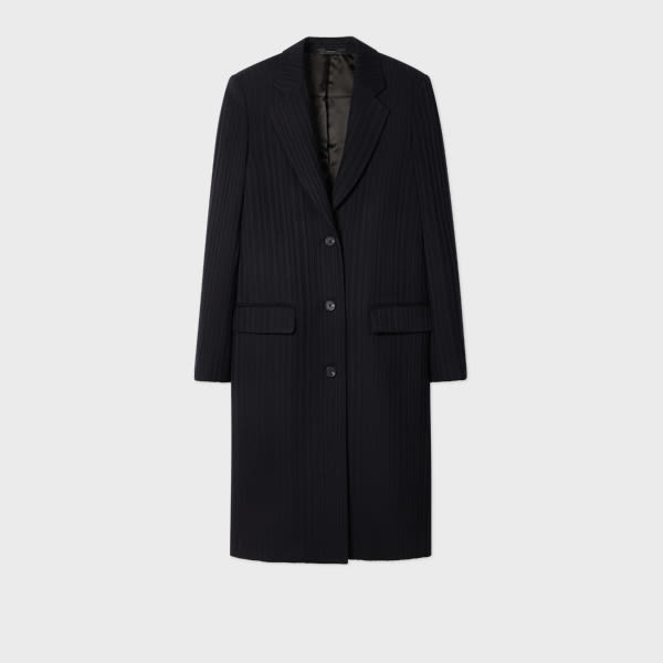 Paul Smith Women's Dark Navy 'shadow Stripe' Cashmere-blend Epsom Coat Blue In Blue