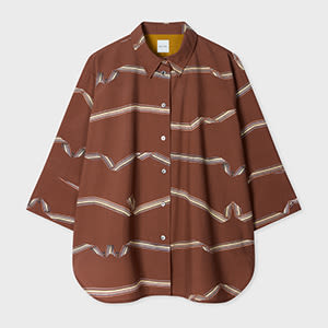Paul Smith Women's Rust Brown 'signature Stripe' Ribbon Print Shirt Red In Brown