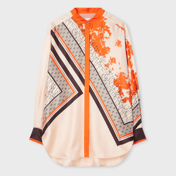 Paul Smith Women's Orange 'Travel Scarf' Silk Shirt Red