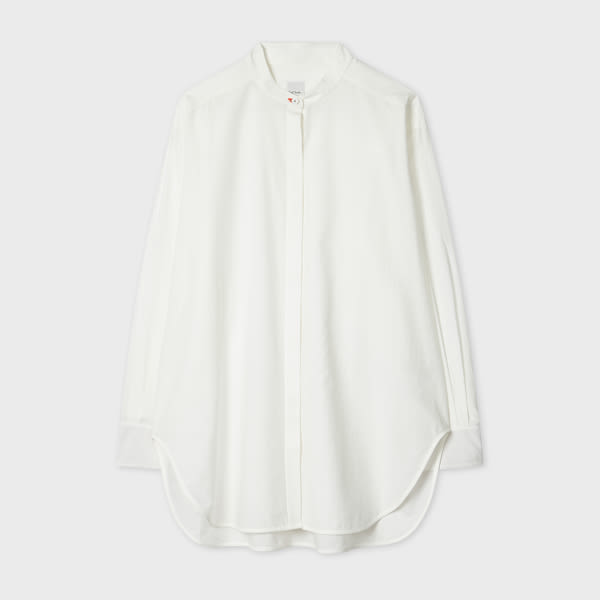 Paul Smith Women's Ecru Grandad Collar Oversized Shirt White In White