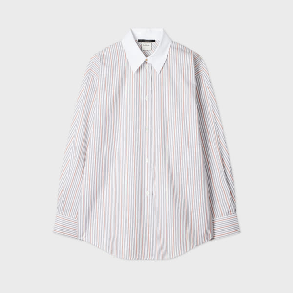 Paul Smith Women's Cotton White, Blue And Pink Stripe Shirt