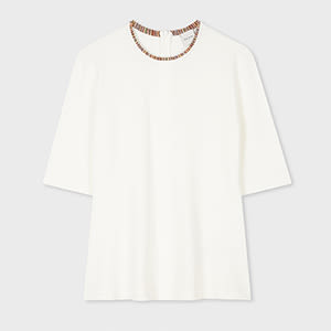 Paul Smith Women's Jersey Ivory Top with 'Signature Stripe' Trim White