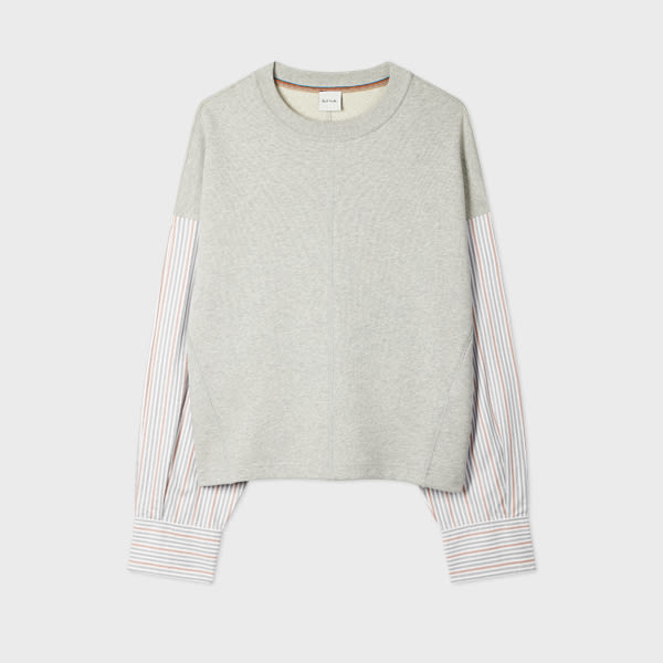 Paul Smith Women's Grey Sweatshirt With Striped Shirt Sleeves In Gray