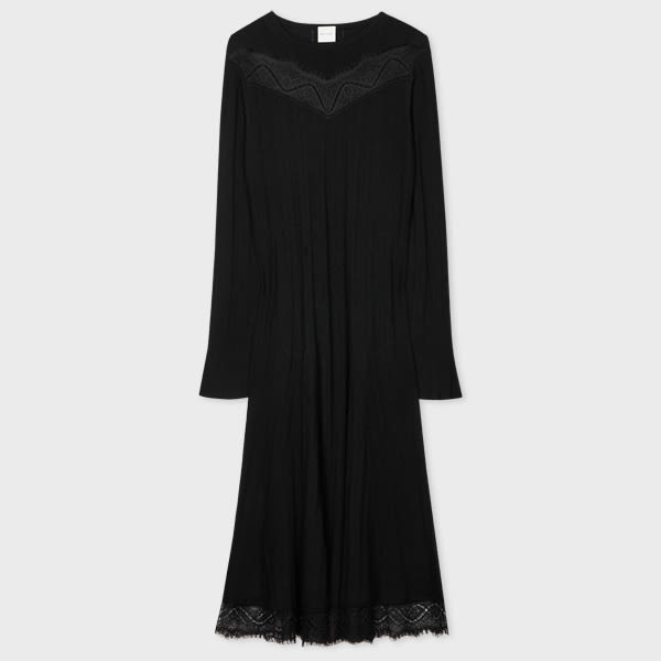 Paul Smith Women's Black Knitted Lace Trim Dress