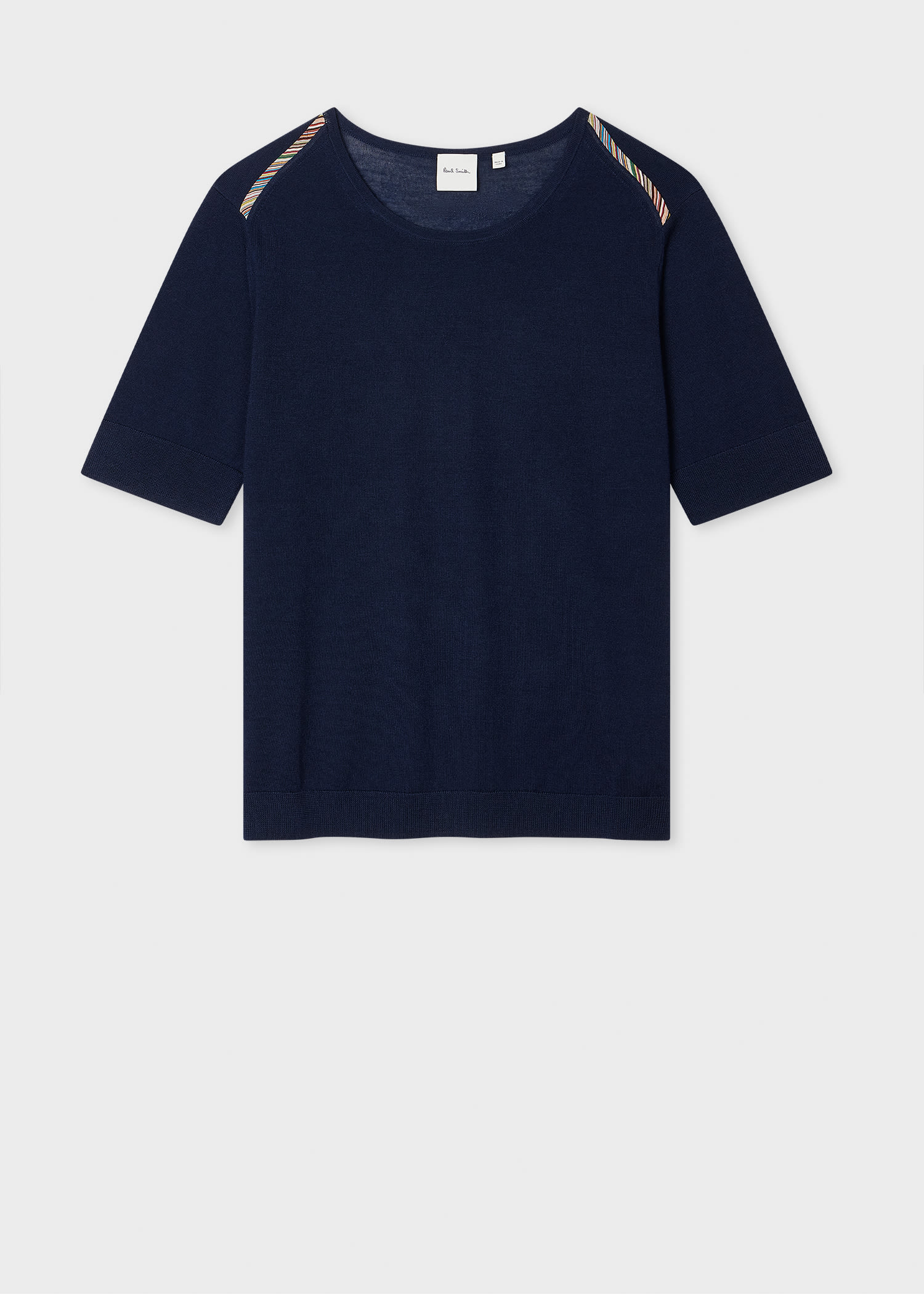 Shop Paul Smith Women's Navy Silk-wool Blend 'signature Stripe' Trim Knitted Top Blue