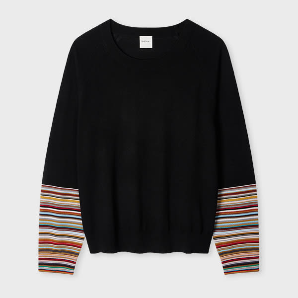 Shop Paul Smith Women's Black Merino Wool 'signature Stripe' Cuff Sweater