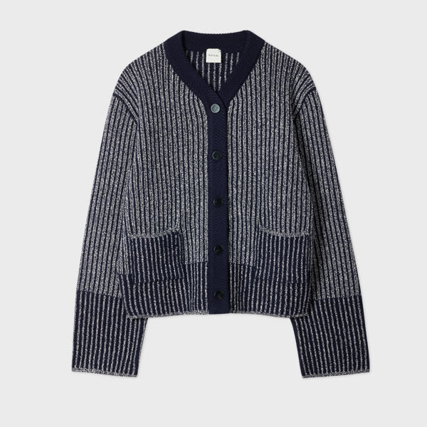 Paul Smith Women's Navy Wool-blend Ribbed Knit Cardigan Blue In Blue