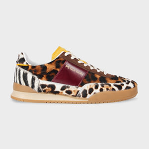 Paul Smith Women's Leather Animal Print 'Dover' Retro Gum Trainers Multicolour