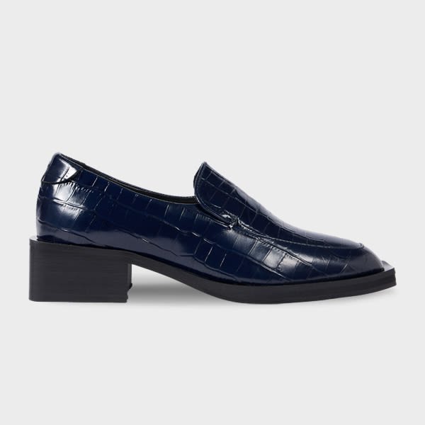 Paul Smith Women's Navy Croc-embossed 'tavira' Block Heel Loafers Blue