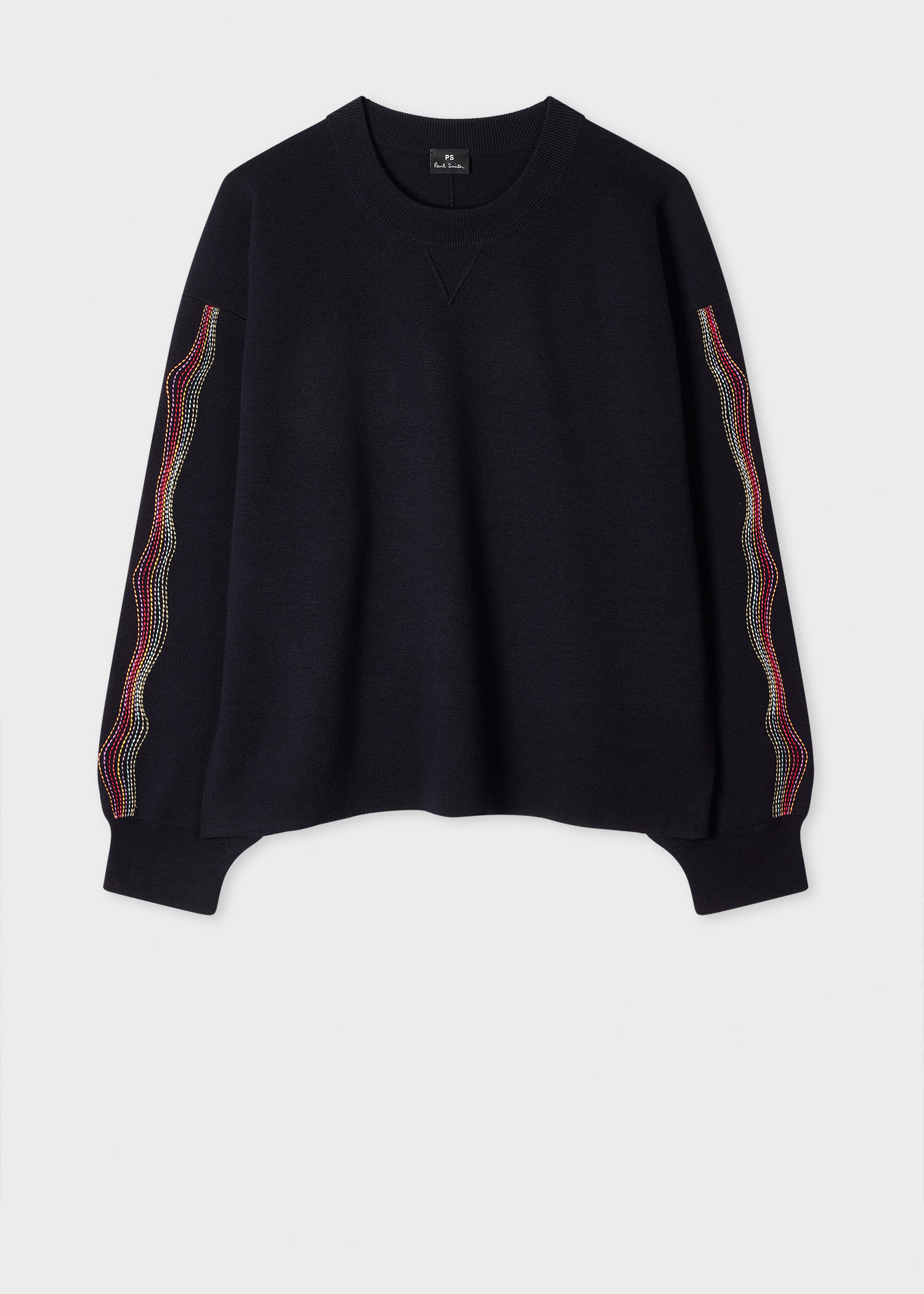 PS Paul Smith Women's Navy 'Swirl' Embroidered Sleeves Knitted Sweater Blue