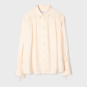 Ps By Paul Smith Women's Cream Gathered Blouse With Tie Sleeves White In Pink