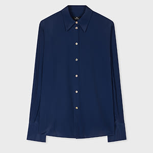 PS Paul Smith Women's Navy Silk-Blend Blouse Blue