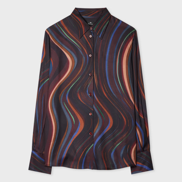 Ps By Paul Smith Women's 'midnight Swirl' Satin Georgette Shirt Blue In Multi