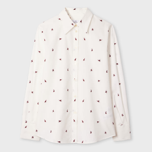 Ps By Paul Smith Women's Ecru 'ditsy Cat' Cotton Shirt White