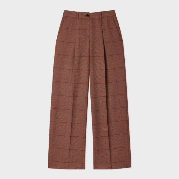 Ps By Paul Smith Women's Brown Check Trousers Orange In Brown