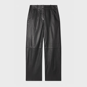 PS Paul Smith Women's Black Leather Straight-Leg Trousers