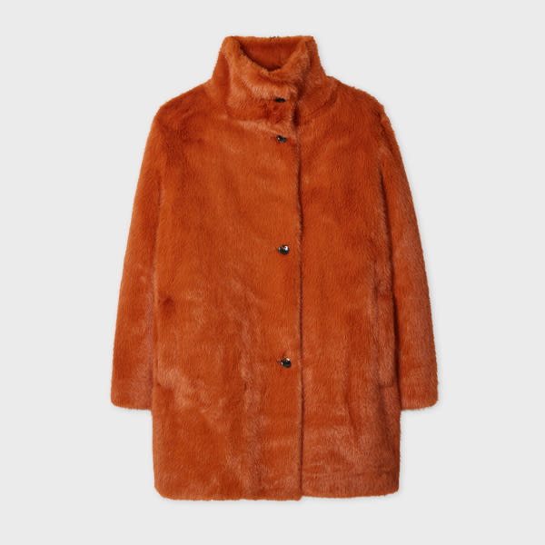 Ps By Paul Smith Women's Rust Orange Faux Fur Coat Brown In Orange