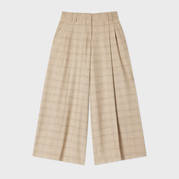 Ps By Paul Smith Women's Wool-blend Check Wide-leg Trousers Brown In Neutral