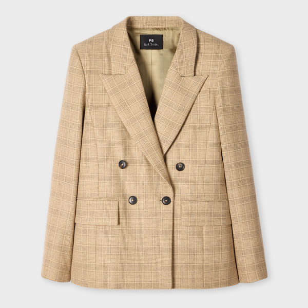 Ps By Paul Smith Women's Stone Check Double-breasted Blazer Brown