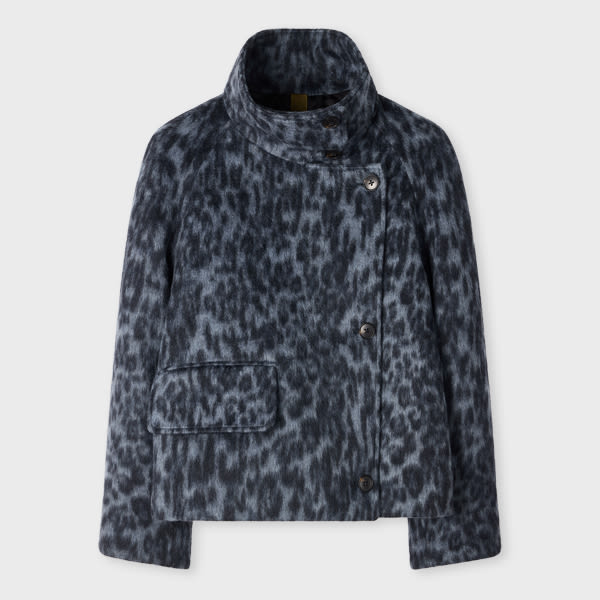 Ps By Paul Smith Women's Blue Animal Print Wool-blend Short Jacket In Blue