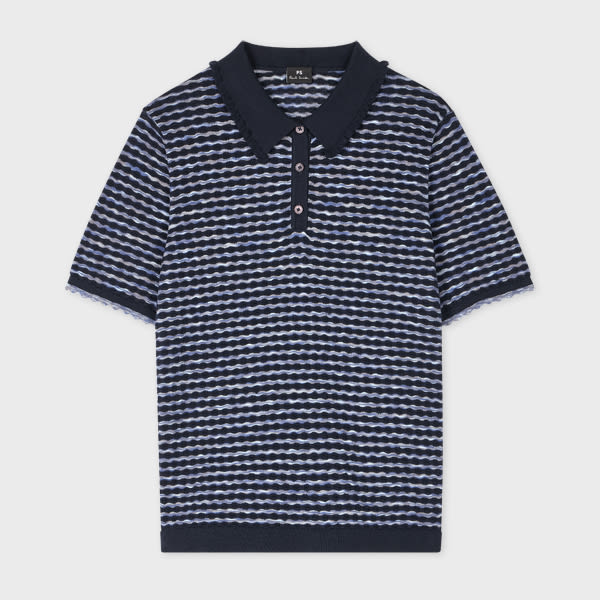 Ps By Paul Smith Women's Navy Textured Cotton Knitted Polo Shirt Blue In Blue