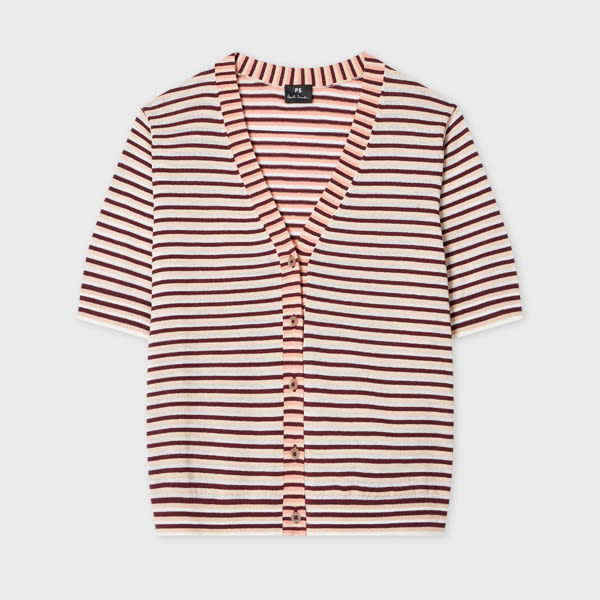 PS Paul Smith Women's Faded Orange and Burgundy Organic Cotton Short-Sleeve Cardigan