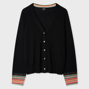 Ps By Paul Smith Women's Black Knitted Cardigan With Striped Cuffs