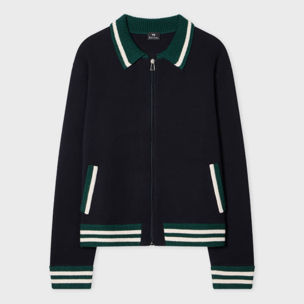 PS Paul Smith Women's Navy Wool-Blend Collared Zip Cardigan Blue