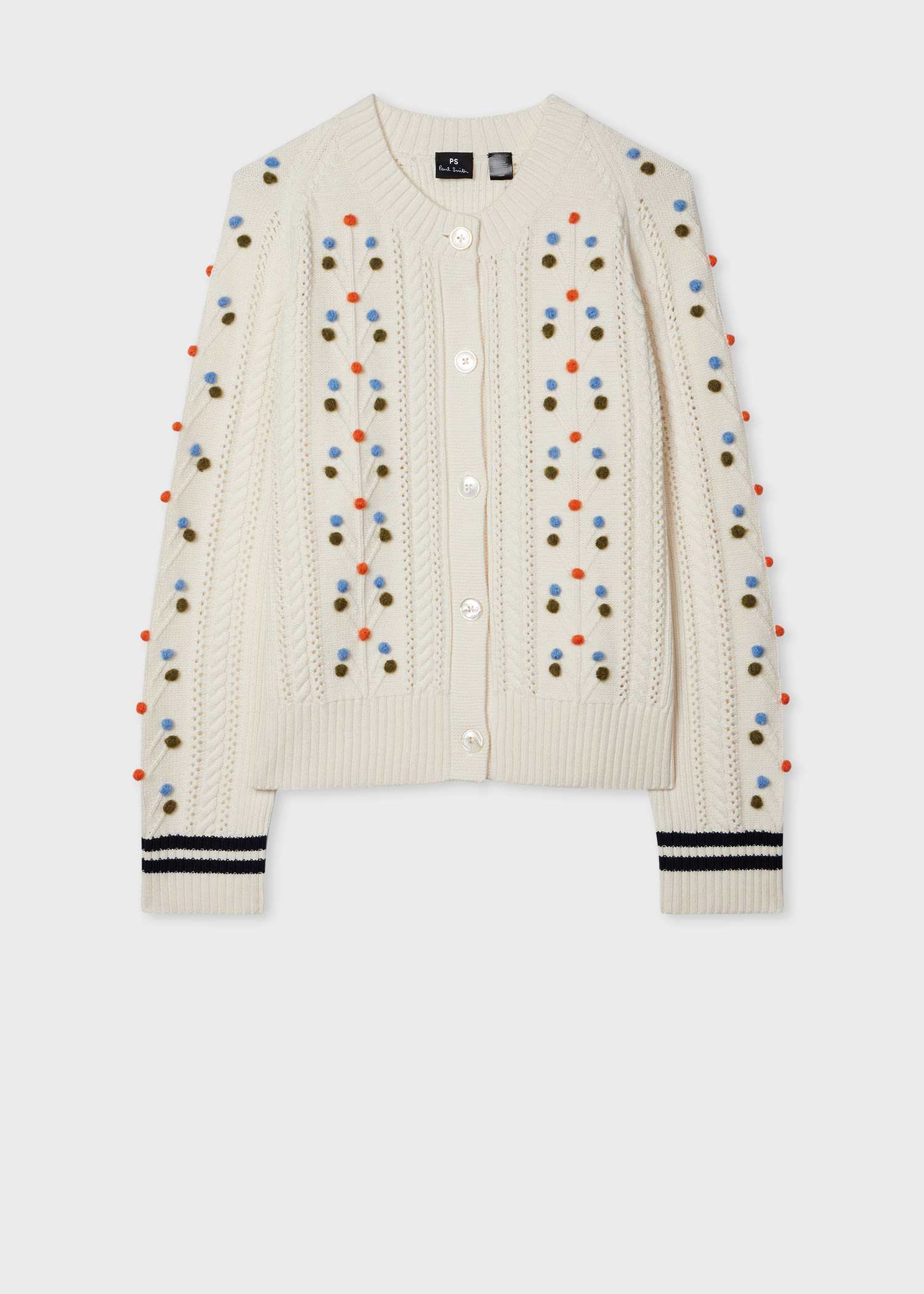 PS Paul Smith Women's Ecru Cable Knit Pom Pom Cardigan White
