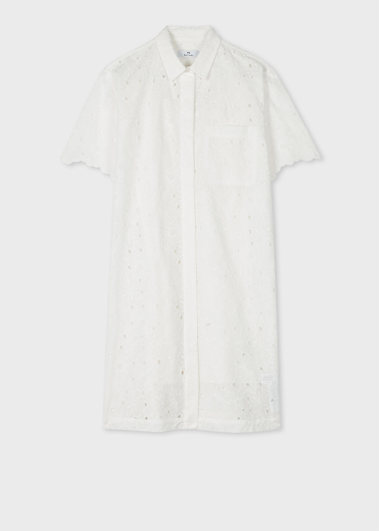 PS Paul Smith Women's White Cotton Broderie Anglaise Shirt Dress