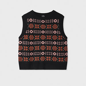 Ps By Paul Smith Women's Black And Red Fairisle Knitted Vest