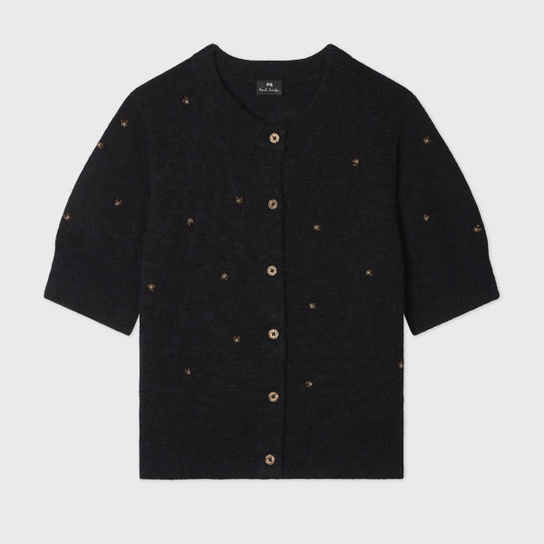 Ps By Paul Smith Women's Black Short-sleeve Cardigan With Embroidery In Black